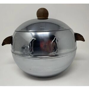 VINTAGE WEST BEND PENGUIN INSULATED ICE BUCKET HOT COLD WOOD HANDLES 1950'S